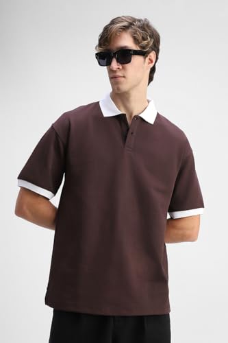 Image of SNITCH Men Polo Plus Size T-Shirt | Solid Polo with Contrast Inner Placket & Tipped Cuffs | 96% Cotton 4% Lycra Stretch Regular Fit, Casual Wear