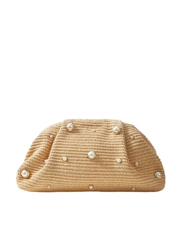 Image of QWINEE Women's Woven Evening Bag Dumpling Clutch Purse No Strap Handbags Elegant Faux PU Leather Clutch Bag