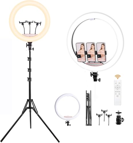 Image of Suicune 18 inch LED Ring Light with Tripod Stand 6000K Dimmable Makeup Selfie Light with Touch Panel Phone Holders for YouTube Vlog Video Shooting