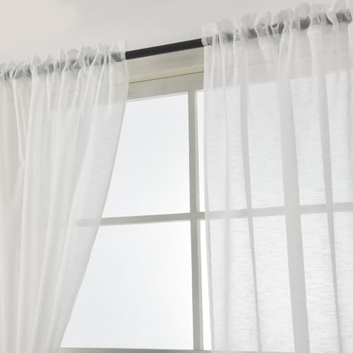 Aquazolax Linen White Curtains 230cm Drop Extra Long Rod Pocket Textured Fabric Privacy Curtain for Kitchen/Living Room Windows - Image 2