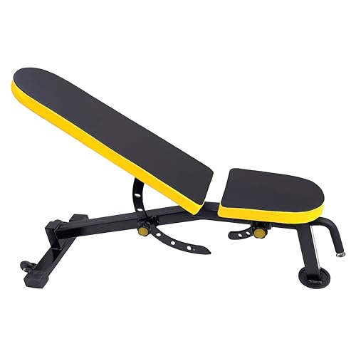 Image of Adjustable Workout Bench for Home Gym | Multifunctional Incline Decline Bench with Preacher Curl Pad & Leg Support | Full Body Strength Training Bench for Men & Women (Black & Yellow)