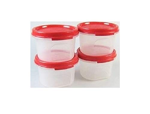 tupperware modular mates red - Tupperware Modular Mates Set of 4 Sheer #1 Rounds - 7 oz. Capacity Each - Liquid & Airtight Red Seals