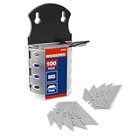 WORKPRO Trapezklingen Set, 100-tlg. 0.6MM Klingenstärke SK5 Edelstahl im Spender,Ersatzklingen für Klapp Messer