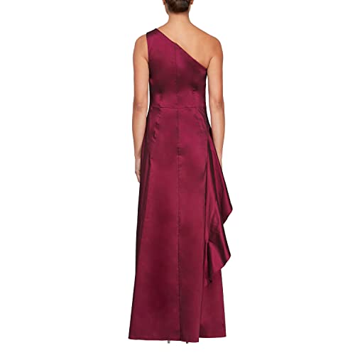 Alex Evenings Women's Long One Shoulder Stretch Taffeta Dress With Cascade Ruffle, Berry, 12 #TOP25