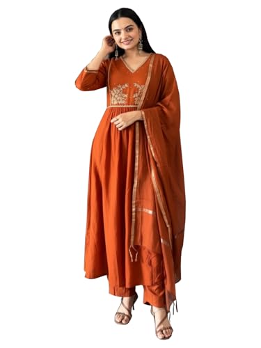 Robe brodée en viscose GoSriKi avec pantalon et dupatta ensemble kurta chic