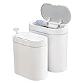 ELPHECO 2 Pack Bathroom Motion Sensor Trash can 2.5 Gallon + 2 Gallon Automatic Garbage Can Bathroom Decor, Slim Plastic Smart Trash Bin with Lid, Garbage can for Kitchen, Office, White, 2 Pack