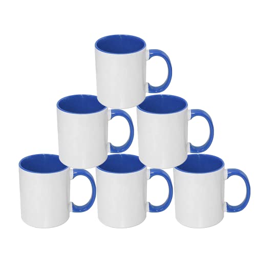 MR.R Sublimation Blanks Dishwasher Ceramic Coffee Mugs with Blue Color Mug Inner and Handle Drinking Cup Mug for Milk Tea Cola Water,11oz - Image 2