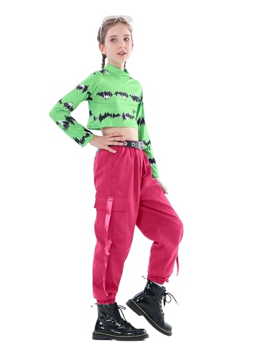 Image of Rolanko Girls Cargo Pants for Kids Loose Streetwear Hip Hop Dance Cotton Cargo Jogger Pants for Kids 4-15 Years