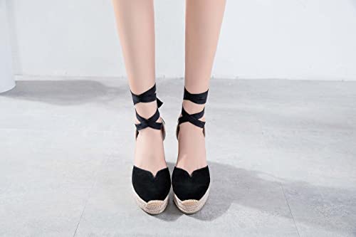 Image of Womens Espadrille Wedge Sandals Closed Toe Platform Lace Up Ankle Strap Slingback Summer Dress Shoes