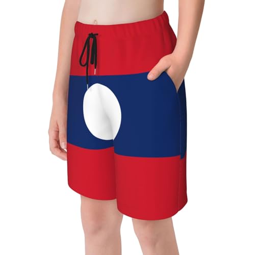 Flag of Laos Youth Beach Pants, Soft and Breathable, with Drawstring Waist, Suitable for Sports and Leisure.4