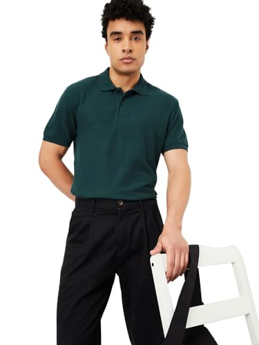 Image of Max Mens Cotton Blend Regular Fit Half Sleeves Solid Polo T-Shirt