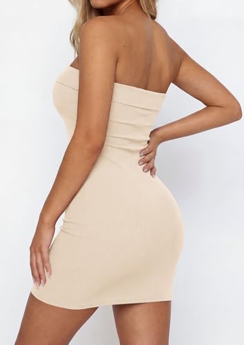 Image of PRETTYGARDEN Summer Dresses for Women 2026 Strapless Off Shoulder Ribbed Knit Bodycon Elegant Classy Trendy Mini Beach Dress