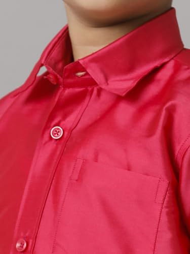 Image of RAMRAJ COTTON Boys Silk Cotton Shirt With Adjustable Cream Dhoti Perfect For Ceremonies| Festivals| And Special Occasions