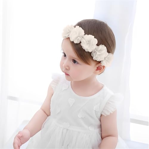 Image of SYGA Baby Girl's Flower Headband Soft & Stretchable Fabric Hairband for Infants, Toddlers, Little Princesses 0-3 Years (Khaki)