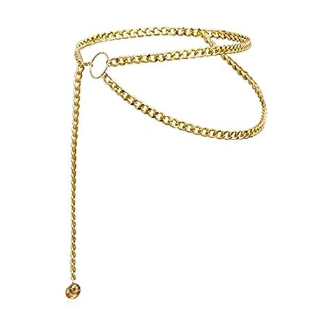 Salircon Gold Chain Belt for Women Plus Size M L XL Metal Belly Waist Belt Bling Body Chain (115cm/45in) Cover