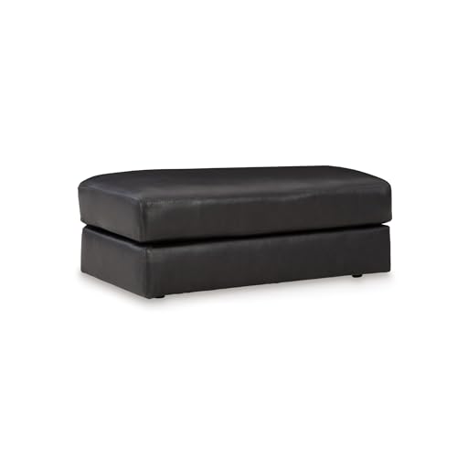 Signature Design by Ashley Amiata Contemporary Firmly Cushioned Leather Rectangular Ottoman, Black