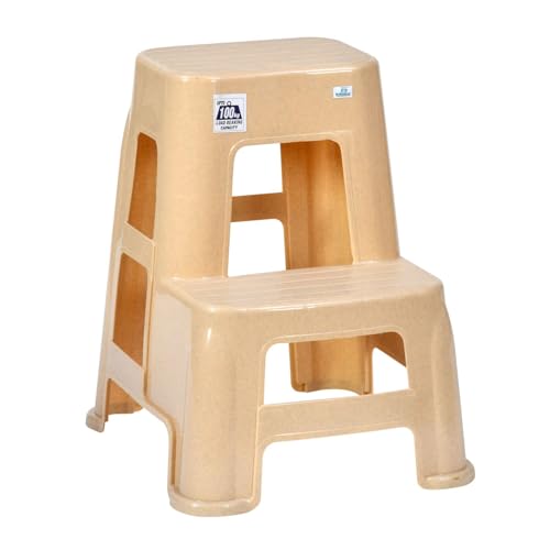 Image of Nilkamal STL21 Step Stool for Home, Bedroom, Bathroom, Kitchen, Living Room, Office, Adult, Kids, Children's and Garden Stool with 100Kg Load Capacity (Marble Beige)