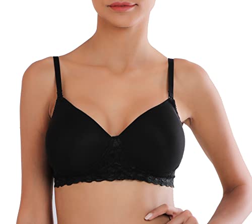Image of ELGANTE Women's Black Padded Non- Wired Bra with LACE Affair to Hold IT ON