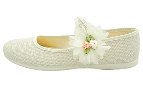 PULIDINES   Mercedita para niña de Lino con una Flor Niñas Talla: 37 Color: Hielo