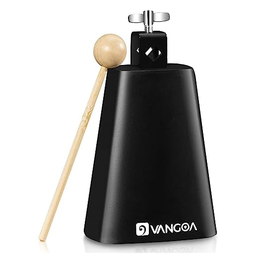 Vangoa 8 inch Metal Steel Cow Bell Noise Maker Cowbell Percussion Instrument with Handle Stick for Drumset Wedding Football Cheering Games