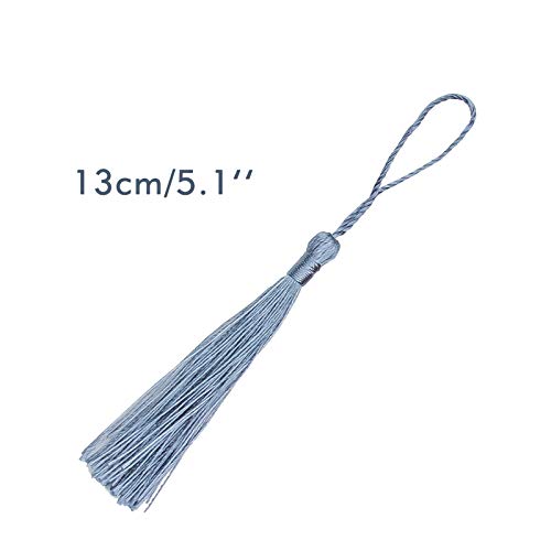 Image of VAPKER 100 Pieces Steelblue Color Tassels 13cm /5-Inch Silky Handmade Soft Tassels Floss Bookmark Tassels with 2-Inch Cord Loop for Jewelry Making, DIY Projects, Bookmarks