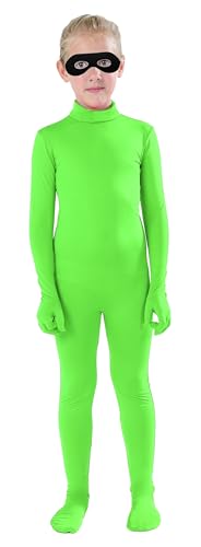 Full Bodysuit Kids Dancewear Solid Color Spandex Zentai Child Unitard (Lime Green, Large)