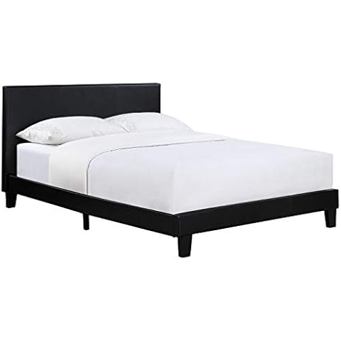 IANIYA Faux Leather Bed Wooden Bed Frame Modern Bedstead with Upholstered Headboard, Mattress not included (135 x 190 cm) Cover