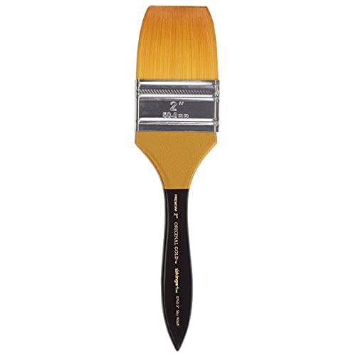 Image of KINGART Premium Original Gold 9750-2 Sky WASH Series Artist Brush, Golden Taklon Synthetic Hair, Short Handle, Watercolor, Acrylic and Gouache Painting, Size 2 inch