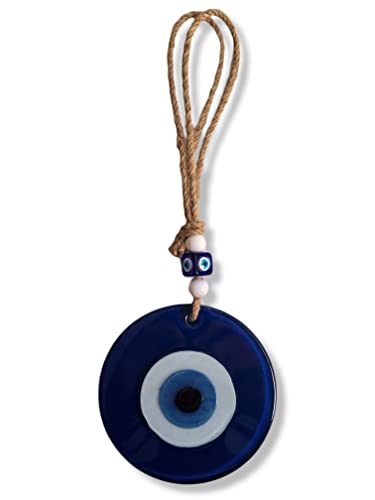 MYSTIC JEWELS - Ornement rond des yeux turcs avec jude pour décoration murale, éviter les mauvais yeux de votre maison, Amulette Bonne Chance, Good Luck Ornament (Bleu) Cover