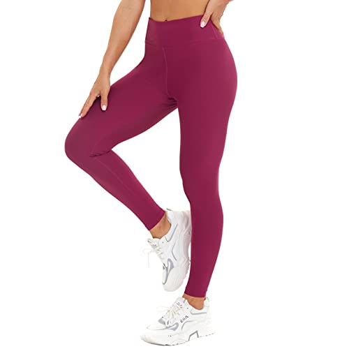 SS COLOR FISH Yogahose mit hohem Bauch, 7/8 Workout-Leggings für Damen, nicht durchsichtig, athletisches Lauf- und Yogahose, weinrot, Klein Cover