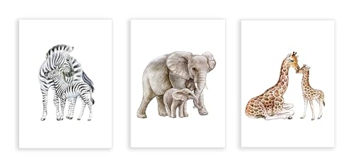 Affiche safari éléphant girafe zèbre aquarelle pour chambre bébé poster