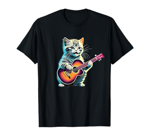 Funny Cute Cat Guitar Music Playing Kitten Instrument T-Shirt