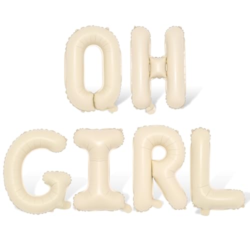 Image of 40inch OH GIRL Balloons - Jumbo Cream White Sand Oh Baby Girl Balloon Sign for Backdrop Boho Baby Shower Kid Girls Birthday Gender Reveal Neutral Party Decorations