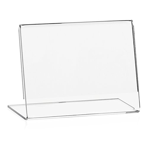 10 Stück VITAdisplays® DIN A7 Werbeaufsteller L-Ständer im Querformat/Preishalter/Preisaufsteller (10,5 x 7,4 cm), Transparent aus original PLEXIGLAS® (10er Pack)