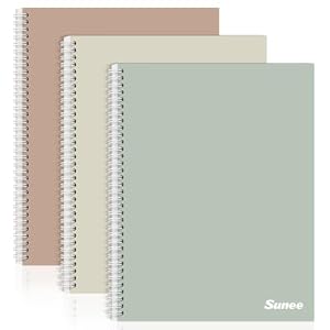 SUNEE A4 Notebook, Pack of 3 Notepads, Wirebound Notebooks, 80gsm Premium Paper, 100 Sheets / 200 Pages, 8mm Lined with Margin, 4-Hole Punched and Perforated Edge, Morandi Colours