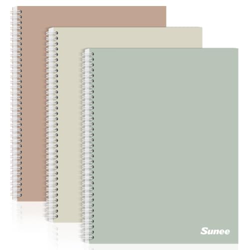 Image of SUNEE A4 Notebook, Pack of 3 Notepads, Wirebound Notebooks, 80gsm Premium Paper, 100 Sheets / 200 Pages, 8mm Lined with Margin, 4-Hole Punched and Perforated Edge, Morandi Colours
