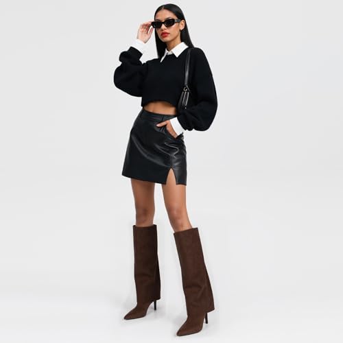 Image of VIUGJNEX Fold Over Boots for Women Fall Tall Knee High Boots