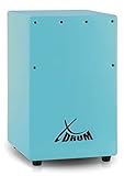 XDrum KC-37B Kinder-Cajon - Kleine Cajon speziell für Kinder - Nur 36 cm hoch - Snare-Effekt durch stimmbare Gitarrensaiten - blau