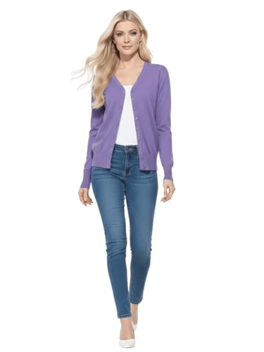 Image of YEMAK Women's Knit Cardigan Sweater - Long Sleeve V-Neck Basic Classic Casual Button Down Knitted Soft Lightweight Top