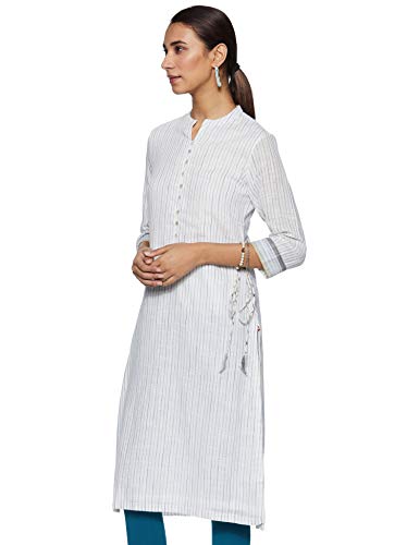 Image of BIBA Womens Mandarin Collar Striped Kurta