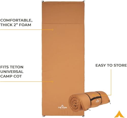 Image of Teton Outfitter L Sleeping Pad for Cot, Extra Thick Comfortable Camping Mattress for Adults, Portable Roll-Up Camp Pad, Durable Foam Cushioning