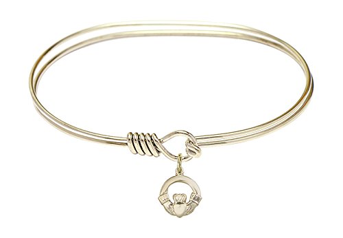 Oval Eye Hook Bangle Bracelet w/Claddagh in Gold-Filled