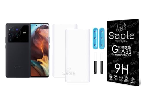 Image of Saola Curved UV Tempered Glass For Vivo X80 Pro. Comes With UV Light & Glue For Finest Pasting. Edge To Edge Protection With Case Friendly Fit. (Pack Of 2)