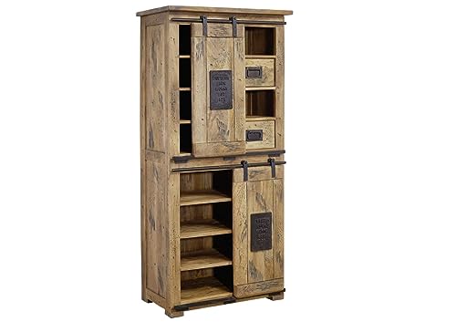 MASSIVMOEBEL24.DE Railway Schrank 80x45x175 Mango, Farbe:Natur lackiert, Größe:80x45x175 cm (BxTxH)