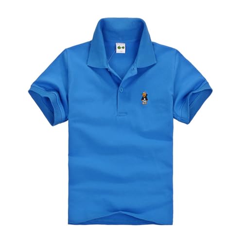 Polo Tops for Boys Crew Neck Half Button Short Sleeve T-Shirt Quick Dry Summer Classic Basic Sport Clothes, Sky Blue, 9-10 Years