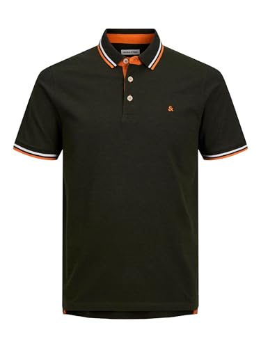 Jack & Jones JJEPAULOS   Polo de Manga Corta para Hombre, de algodón, Talla Grande, Verde Oscuro   Blanco   Naranja, 4XL