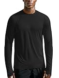 Running Shirts for Men Long Sleeve Dry Fit with Thumb Holes(Black,L)