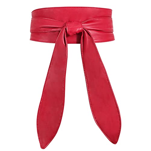 WHIPPY Women Obi Belt Fashion Wrap Around Wide Waistband Knotted Cinch Belt for Dress, Red, XXL