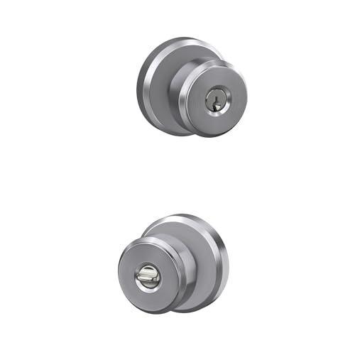 Image of SCHLAGE F51A BWE 626 GSN 619 Bowery Knob with Greyson Trim Keyed Entry Lock, Satin Chrome with Satin Nickel Interior