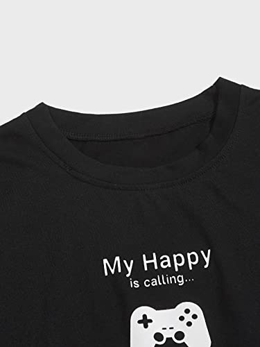 GORGLITTER Men's Graphic Print Short Sleeve T Shirt and Plaid Pants Pajamas Set Sleepwear3